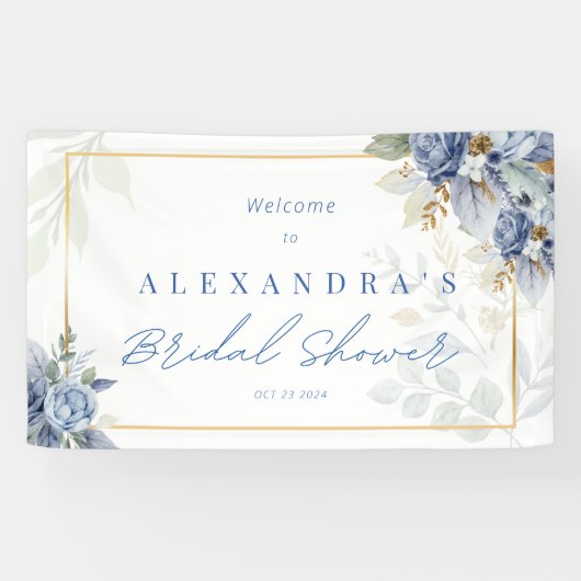 ダスティブルーフローラブライダルシャワーバナー 横断幕 (横)