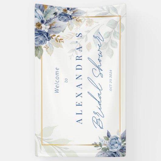 ダスティブルーフローラブライダルシャワーバナー 横断幕 (縦)