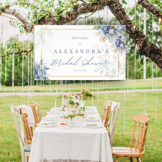 ダスティブルーフローラブライダルシャワーバナー 横断幕