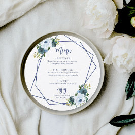 ダスティブルーフローラブライダルシャワーラウンドメニュー 招待状