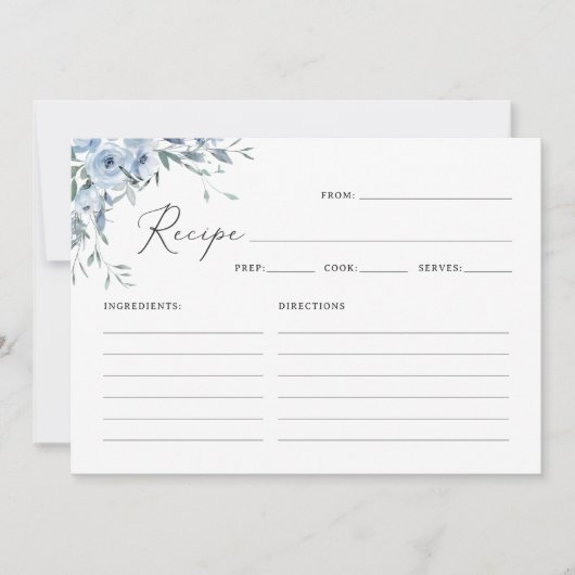 ダスティブルーフローラブライダルシャワーレシピカード 招待状 (正面)