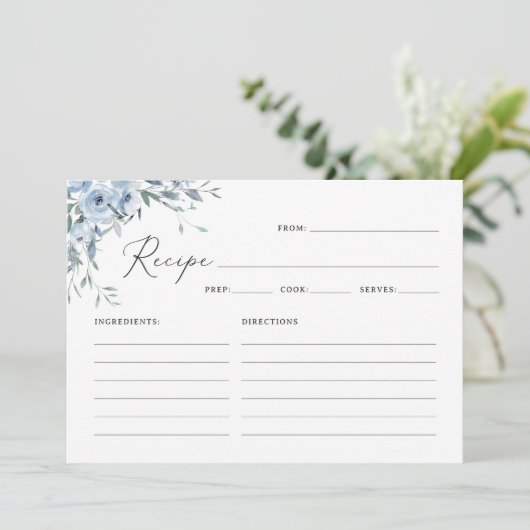 ダスティブルーフローラブライダルシャワーレシピカード 招待状 (スタンド正面)