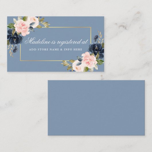ダスティブルーフローラブライダルシャワーレジストリの挿入 エンクロージャーカード (正面/裏面)