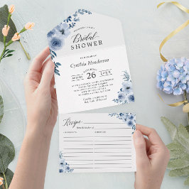 ダスティブルーフローラブライダルシャワー付きレシピ オールインワン招待状