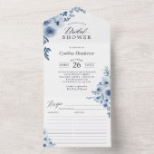 ダスティブルーフローラブライダルシャワー付きレシピ オールインワン招待状 (内側)
