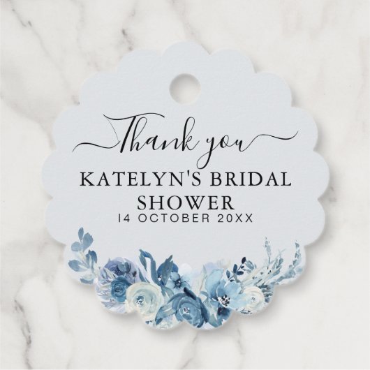 ダスティブルーフローラブライダルシャワー感謝していユー フェイバータグ (裏面)