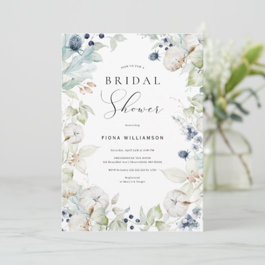 ダスティブルーフローラブライダルシャワー招待状 招待状 (スタンド正面)