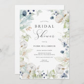 ダスティブルーフローラブライダルシャワー招待状 招待状 (正面/裏面)