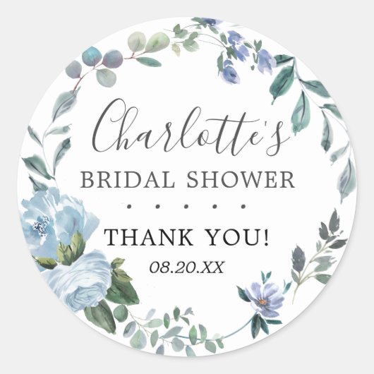 ダスティブルーフローラブライダルシャワー賛成 ラウンドシール (正面)