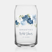 ダスティブルーフローラブライダルシャワー パーソナライズされた ガラス缶 (正面)
