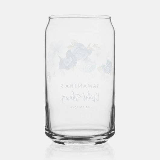 ダスティブルーフローラブライダルシャワー パーソナライズされた ガラス缶 (裏面)