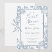ダスティブルーフローラブライダルシャワー 招待状 (正面/裏面)