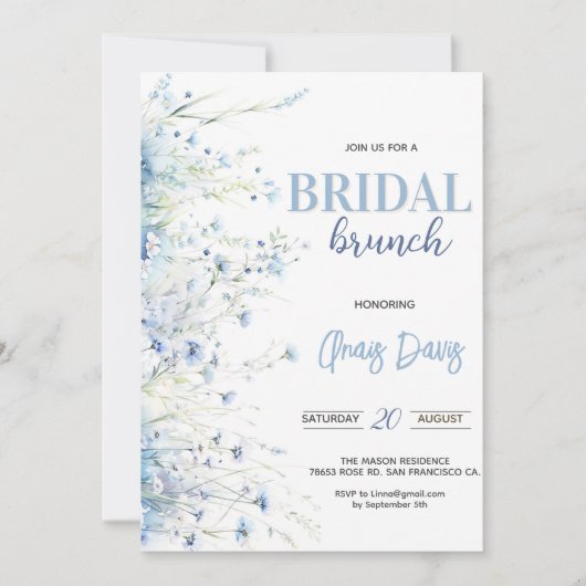 ダスティブルーフローラブライダルシャワー 招待状 (正面)