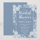 ダスティブルーフローラブライダルシャワー 招待状 (正面/裏面)