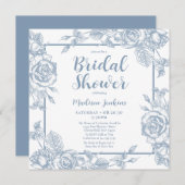 ダスティブルーフローラブライダルシャワー 招待状 (正面/裏面)