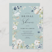 ダスティブルーフローラブライダルシャワー 招待状 (正面/裏面)