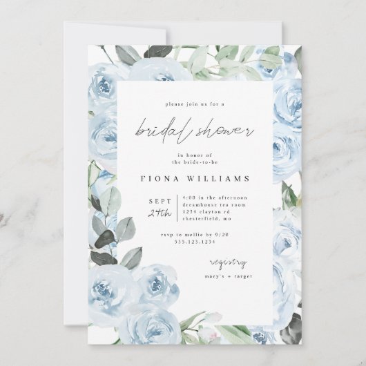 ダスティブルーフローラブライダルシャワー 招待状 (正面)
