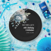 ダスティブルーフローラブラック60誕生日 ペーパープレート (パーティー)