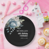 ダスティブルーフローラブラック60誕生日 ペーパープレート (パーティー)