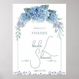ダスティブルーフローラブーケブライダルシャワー歓迎 ポスター