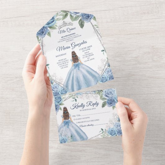 ダスティブルーフローラプリンセスキンセアニラ15アノス オールインワン招待状 (貼ってはがせる)