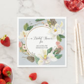 ダスティブルーフローラホワイトマグノリア水彩リーフ スタンダードランチョンナプキン (インサイチュ)