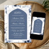 ダスティブルーフローラホワイトレースアーチムスリム結婚ズ 招待状