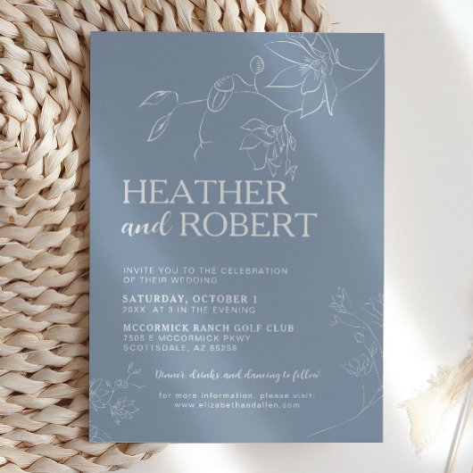 ダスティブルーフローラボタニカルボホシンプル結婚ズ 招待状