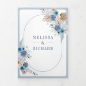 ダスティブルーフローラボーホパンパQRコード結婚ズ 三つ折り招待状 (カバー)