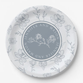 ダスティブルーフローラマグノリア新郎新婦紙プレート ペーパープレート