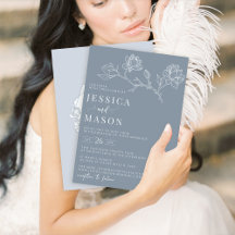 ダスティブルーフローラミニマル結婚式招待状