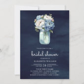 ダスティブルーフローラメイスンジャールネイビーブライダルシャワー 招待状 (正面)