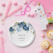 ダスティブルーフローラモダンカスタムウェディング ペーパープレート (パーティー)