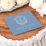 ダスティブルーフローラモノグラム結婚のクレストモダン スクエアペーパーコースター<br><div class="desc">モノグラムのエレガントクレスト広場紙コースターを使用しモダンて結婚、お使いのお祝いにtouchを追加する。洗練されたモノグラムのクレストデザインを備え、これらのコースターは結婚式、婚約パーティ、またはブライダルシャワーに最適である。正方形スタイリッシュの形状と吸収高品質性の紙表面保護は、あなたの装飾を高める。touch用のイニシャルでパーソナライズユニーク。これらのコースターは、ゲストのための実用的でシックな記念品であり、あなたの特別な日は美しく思い出に残る。</div>