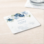 ダスティブルーフローラユーカリ水結婚色の スクエアペーパーコースター (アングル)