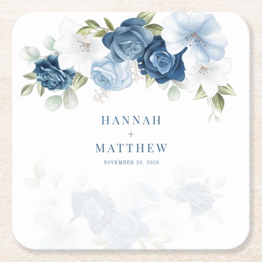 ダスティブルーフローラユーカリ水結婚色の スクエアペーパーコースター (正面)