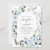 ダスティブルーフローラユーカリ結婚グリーナリーのインビ 招待状 (正面)