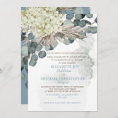 ダスティブルーフローラユーカリ離れエレガントウェディング 招待状 (正面/裏面)