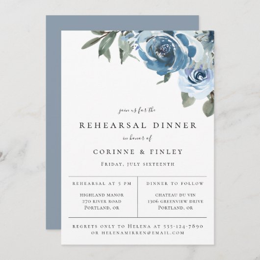 ダスティブルーフローラリハーサルディナー 案内状 (正面/裏面)