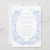 ダスティブルーフローラリースボヘミアンクラシック結婚ズ 招待状 (正面)