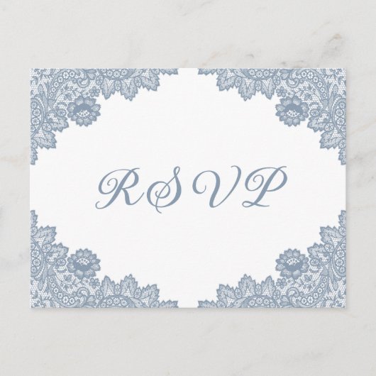 ダスティブルーフローラレース素朴ウェディングRSVP インビテーションポストカード (正面)
