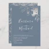 ダスティブルーフローラレース結婚式招待状 招待状 (正面/裏面)