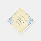 ダスティブルーフローラヴィンテージ結婚ズ スタンダードカクテルナプキン (角)