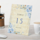 ダスティブルーフローラヴィンテージ音楽テーブル番号 台座サイン (インサイチュ)