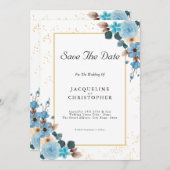 ダスティブルーフローラ保存日付結婚式招待状 招待状 (正面/裏面)