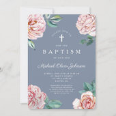 ダスティブルーフローラ宗教交叉ボーイバプテスマ 招待状 (正面)