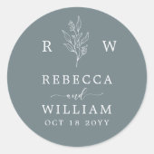 ダスティブルーフローラ手書き結婚スクリプトのナプキ ラウンドシール (正面)