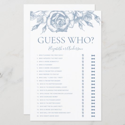 ダスティブルーフローラ推測ブライダルシャワーゲーム (正面/裏面)