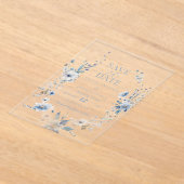 ダスティブルーフローラ春結婚の緑 アクリル招待状 (レイダウン)