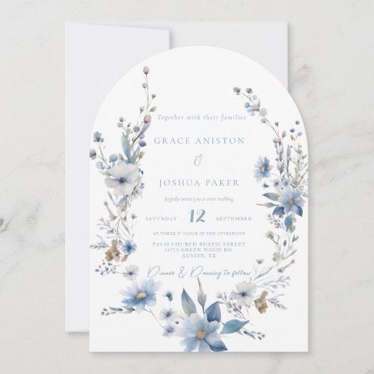 ダスティブルーフローラ春結婚の緑 招待状 (正面)